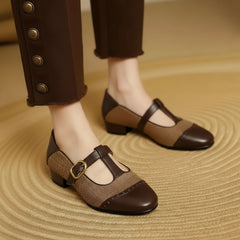 T-Bar Tweed Flats with Buckle for Women