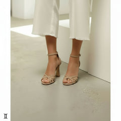 Strappy Block Heel Sandals in Nude for Women