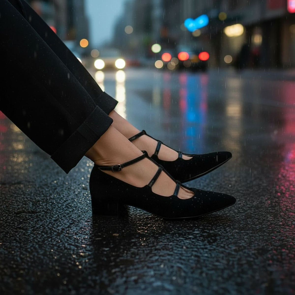 Strappy Pointed-Toe Block Heel Shoes for Women