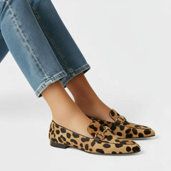 Leopard Print Loafers with Gold Horsebit for Women