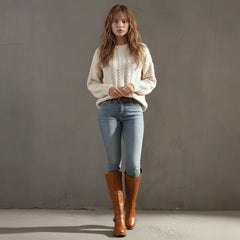 Knee-High Riding Boots with Low Block Heel for Women