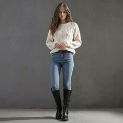 Knee-High Riding Boots with Low Block Heel for Women