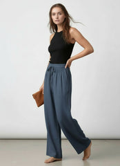 Wide-Leg Linen Trousers with Elastic Waist for Women