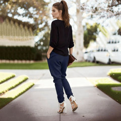 Tapered High-Waist Trousers in Navy for Women