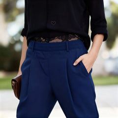 Tapered High-Waist Trousers in Navy for Women
