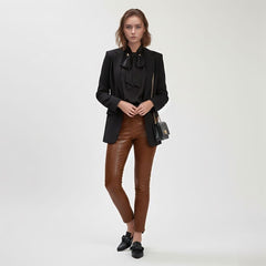 Black Textured Loafers with Oversized Bow for Women