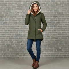 Hooded Sherpa-Lined Zip-Up Winter Parka Jacket for Women