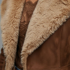 Faux Suede Shearling-Lined Longline Winter Coat for Women