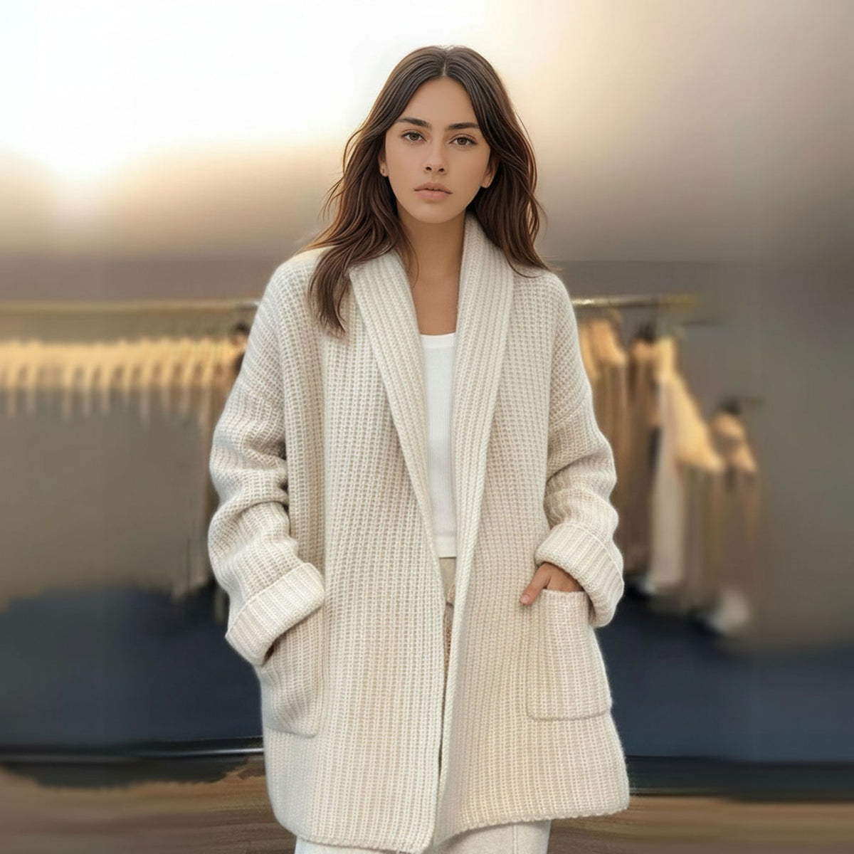 Chunky Knit Open Front Longline Cardigan for Women