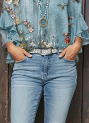 Boho Floral Print Ruffle Sleeve Tunic Blouse for Women