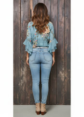 Boho Floral Print Ruffle Sleeve Tunic Blouse for Women