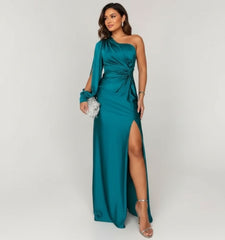 One-Shoulder High-Slit Evening Maxi Dress for Women