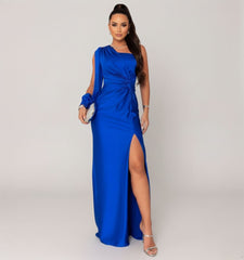 One-Shoulder High-Slit Evening Maxi Dress for Women