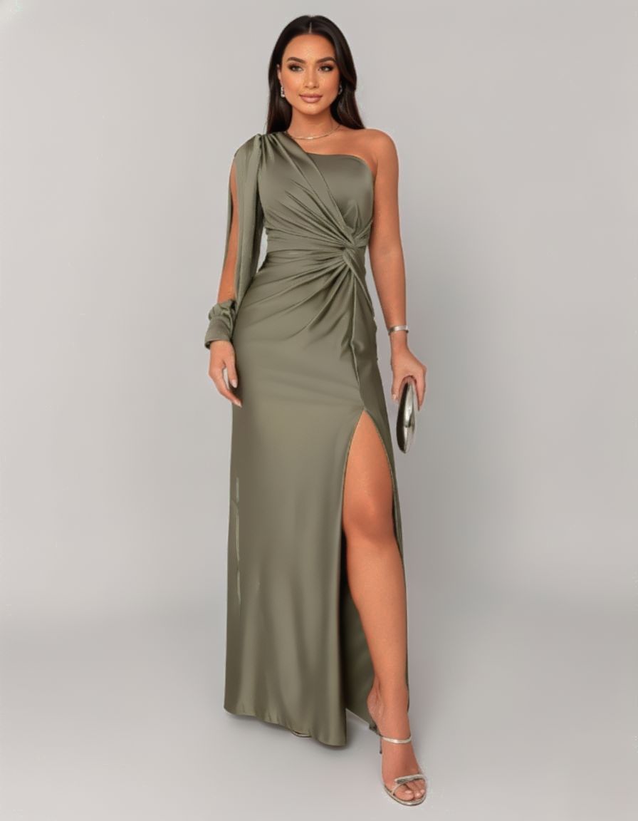 One-Shoulder High-Slit Evening Maxi Dress for Women