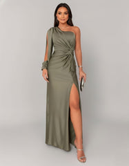 One-Shoulder High-Slit Evening Maxi Dress for Women