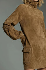 Faux Suede Turtleneck Long Sleeve Mini Dress for Women