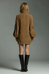 Faux Suede Turtleneck Long Sleeve Mini Dress for Women