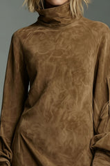Faux Suede Turtleneck Long Sleeve Mini Dress for Women