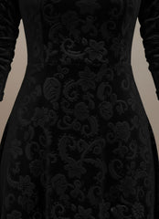 V-Neck Long Sleeve Velvet Floral Midi Dress for Women