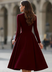 Long Sleeve High Neck A-Line Midi Dress for Women