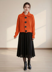 Collared Chunky Knit Button Front Cardigan for Women