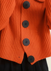 Collared Chunky Knit Button Front Cardigan for Women