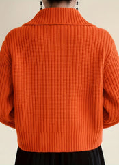 Collared Chunky Knit Button Front Cardigan for Women