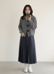 Collared Chunky Knit Button Front Cardigan for Women