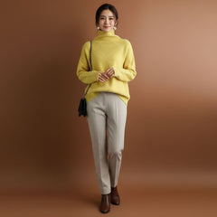 Textured Diamond Knit Turtleneck Sweater for Women