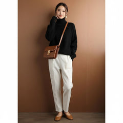 Textured Diamond Knit Turtleneck Sweater for Women