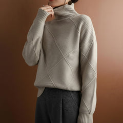 Textured Diamond Knit Turtleneck Sweater for Women