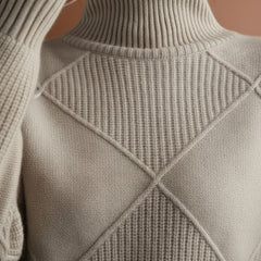 Textured Diamond Knit Turtleneck Sweater for Women