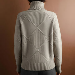 Textured Diamond Knit Turtleneck Sweater for Women