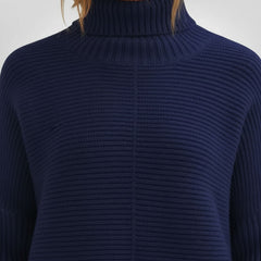 Oversized Ribbed Knit Turtleneck Jumper for Women
