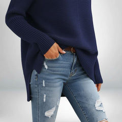 Oversized Ribbed Knit Turtleneck Jumper for Women