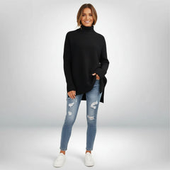 Oversized Ribbed Knit Turtleneck Jumper for Women