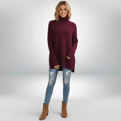 Oversized Ribbed Knit Turtleneck Jumper for Women