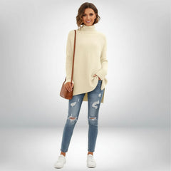 Oversized Ribbed Knit Turtleneck Jumper for Women