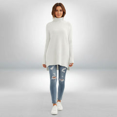 Oversized Ribbed Knit Turtleneck Jumper for Women