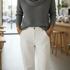 Waffle Knit Cowl Neck Long Sleeve Top for Women