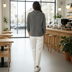 Waffle Knit Cowl Neck Long Sleeve Top for Women