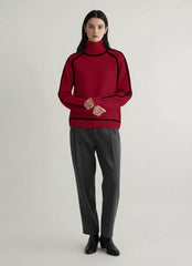 Contrast Trim Turtleneck Knit Sweater for Women