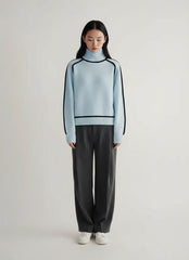 Contrast Trim Turtleneck Knit Sweater for Women