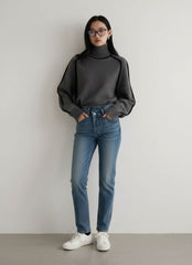 Contrast Trim Turtleneck Knit Sweater for Women