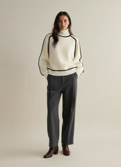 Contrast Trim Turtleneck Knit Sweater for Women