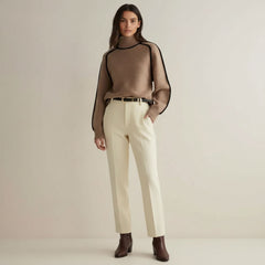Contrast Trim Turtleneck Knit Sweater for Women