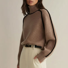 Contrast Trim Turtleneck Knit Sweater for Women