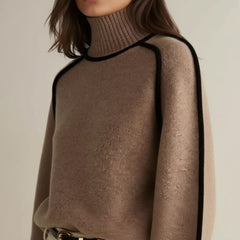 Contrast Trim Turtleneck Knit Sweater for Women