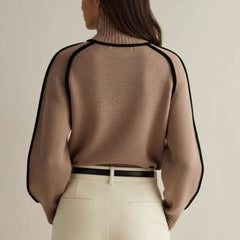 Contrast Trim Turtleneck Knit Sweater for Women