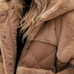 Faux Fur Trim Hooded Puffer Jacket for Women